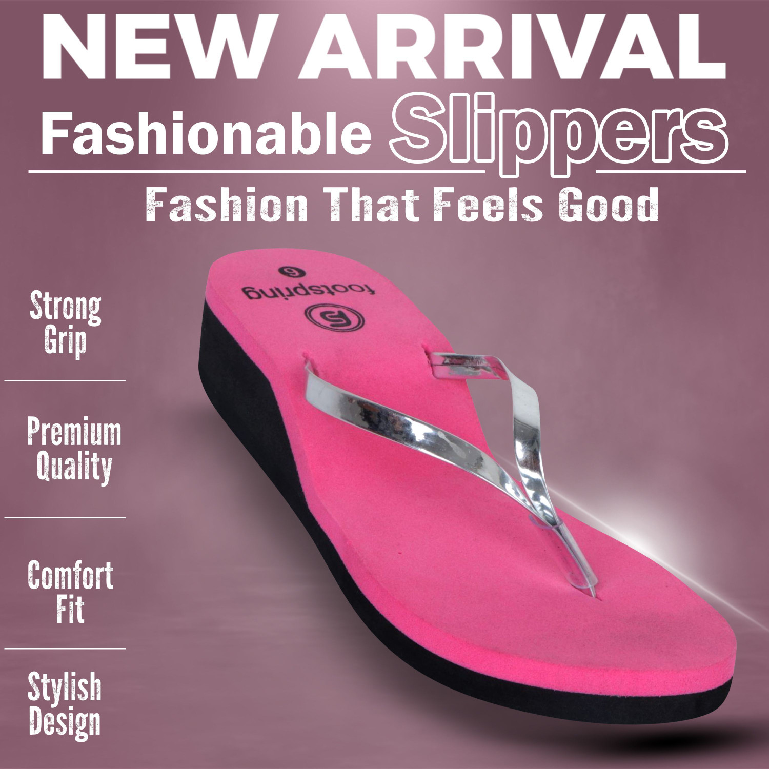 Image of Footspring Women Slippers (Pink , 5)