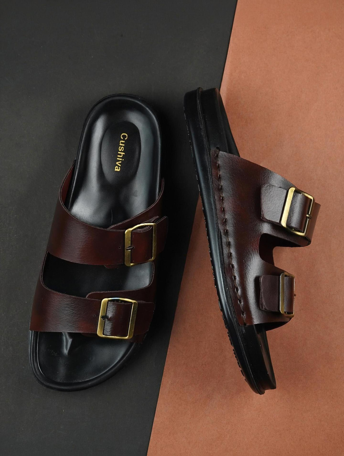 Image of RED TAPE Men Slides (Brown , 9)