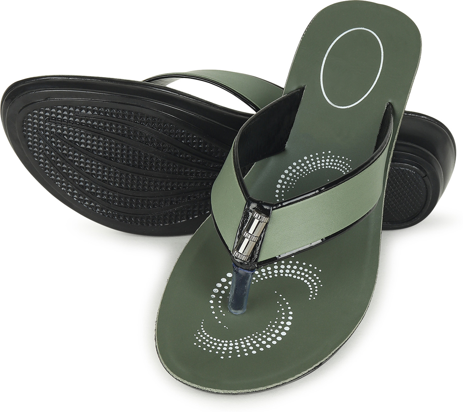 Image of Aaska Women Slippers (Black, Green , 6)