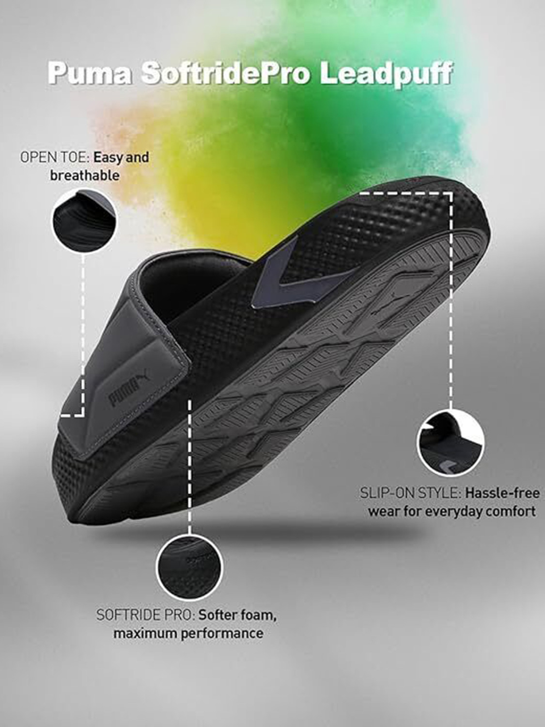 Image of Puma SoftridePro Leadpuff Men Slides (Black , 9)