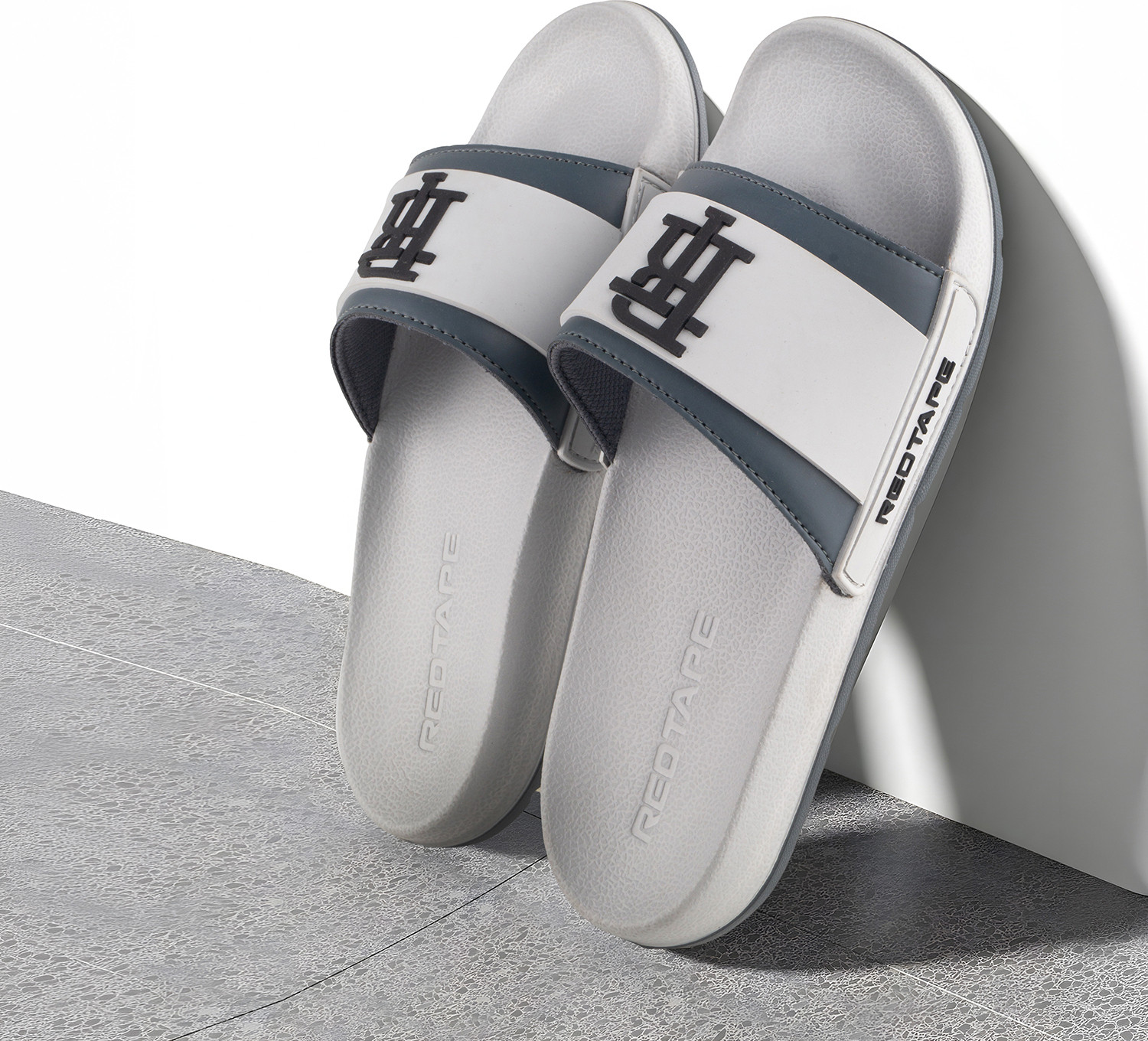 Image of RED TAPE Men Slides (Black, Blue , 6)