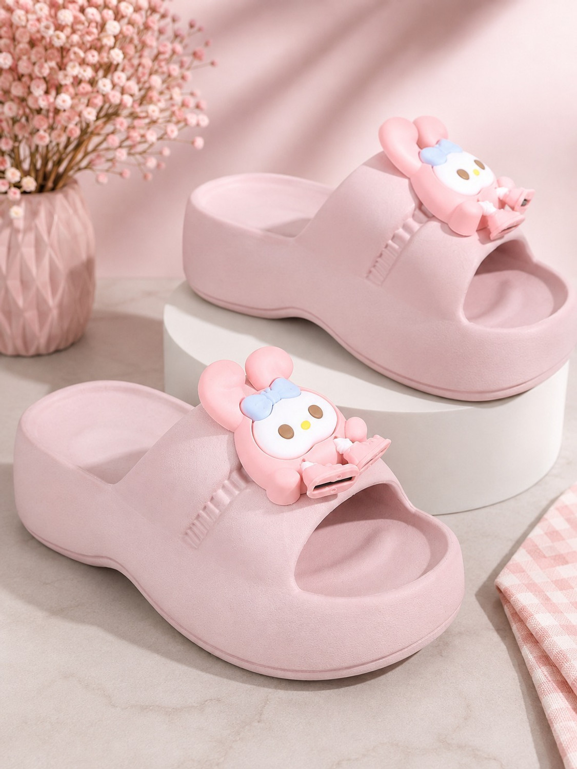 Image of TWO SOFT Combo Pack Of 2 Stylish Casual Light & Soft Comfortable Daily Wear Women Slippers (Black, Pink , 4)