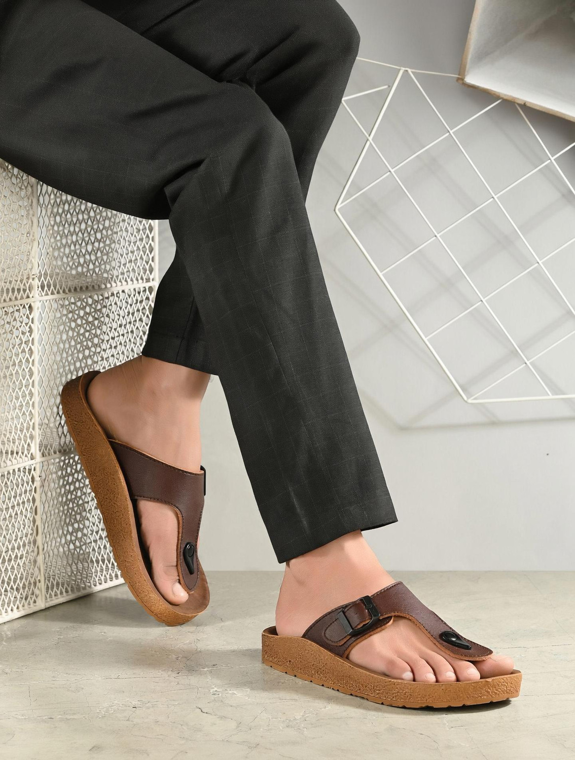 Image of FLITE Men Slippers (Brown, Green , 8)