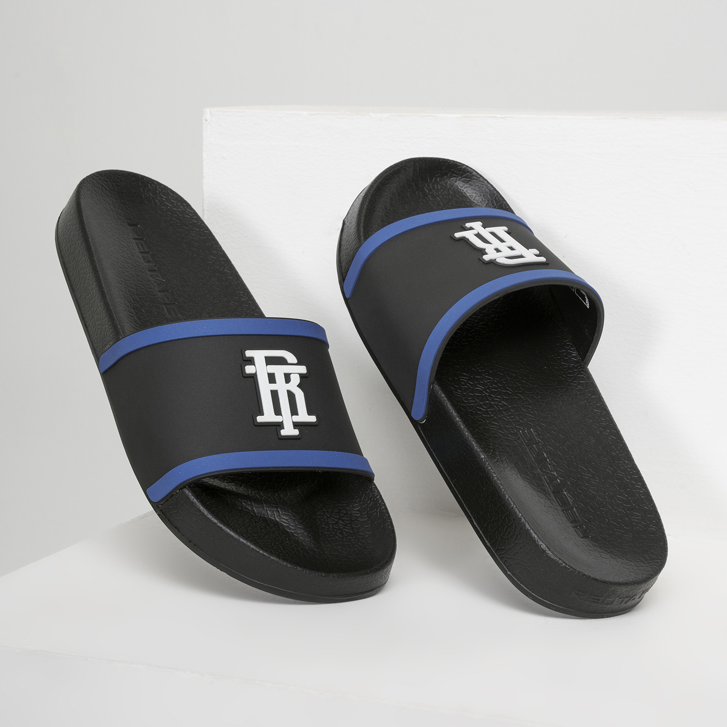 Image of RED TAPE Men Slides (Black, Blue , 6)