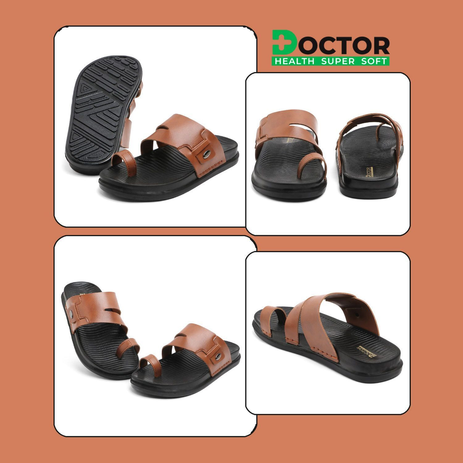 Image of Doctor Health Super Soft Super Soft Orthopedic Slippers Men | Supportive Sole, Anti Slip | Walking Men Flip Flops (Tan , 8)