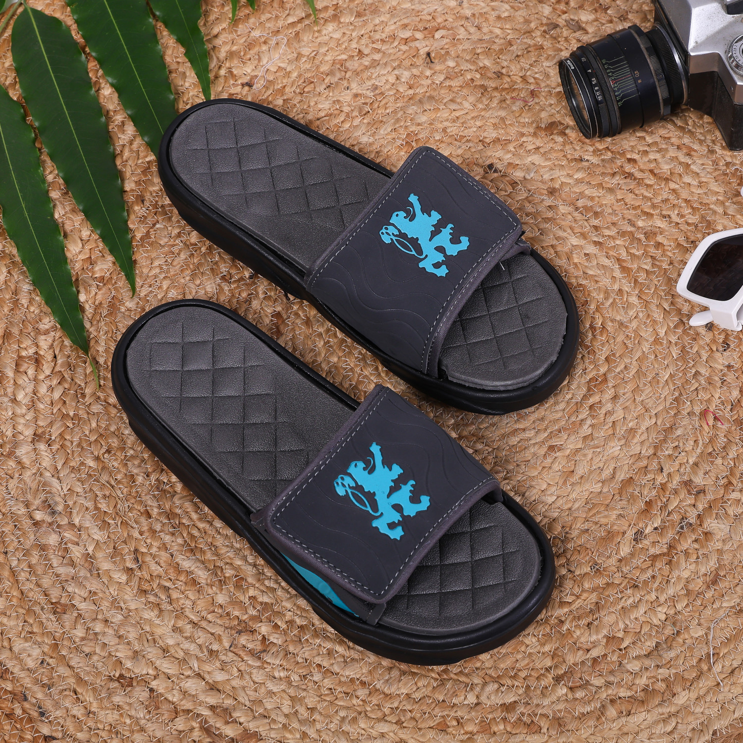 Image of RED TAPE Men Slides (Black, Blue , 6)