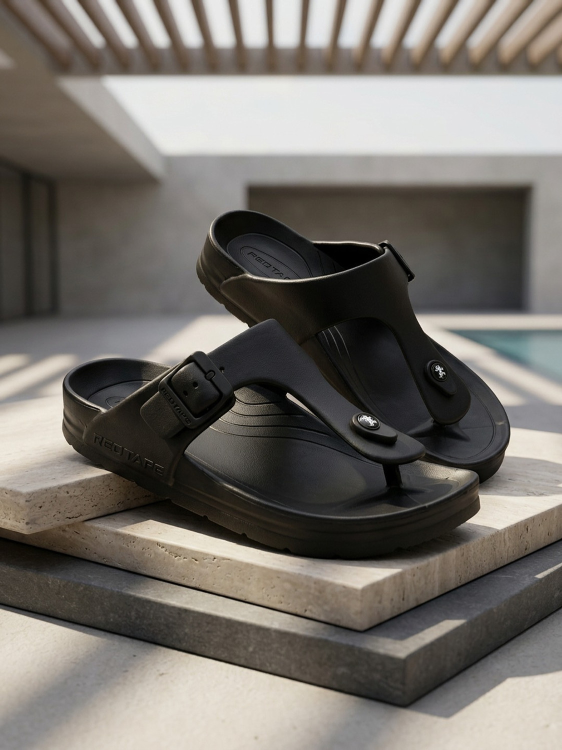 Image of RED TAPE Men Slides (Black , 11)