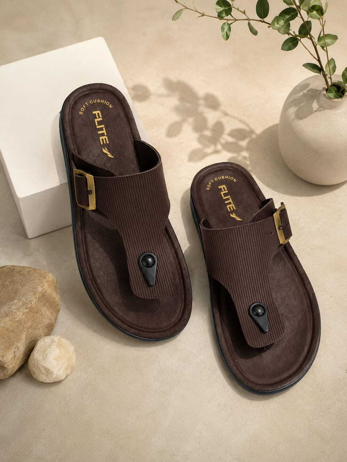 Image of Bata Men Flip Flops (Brown , 7)