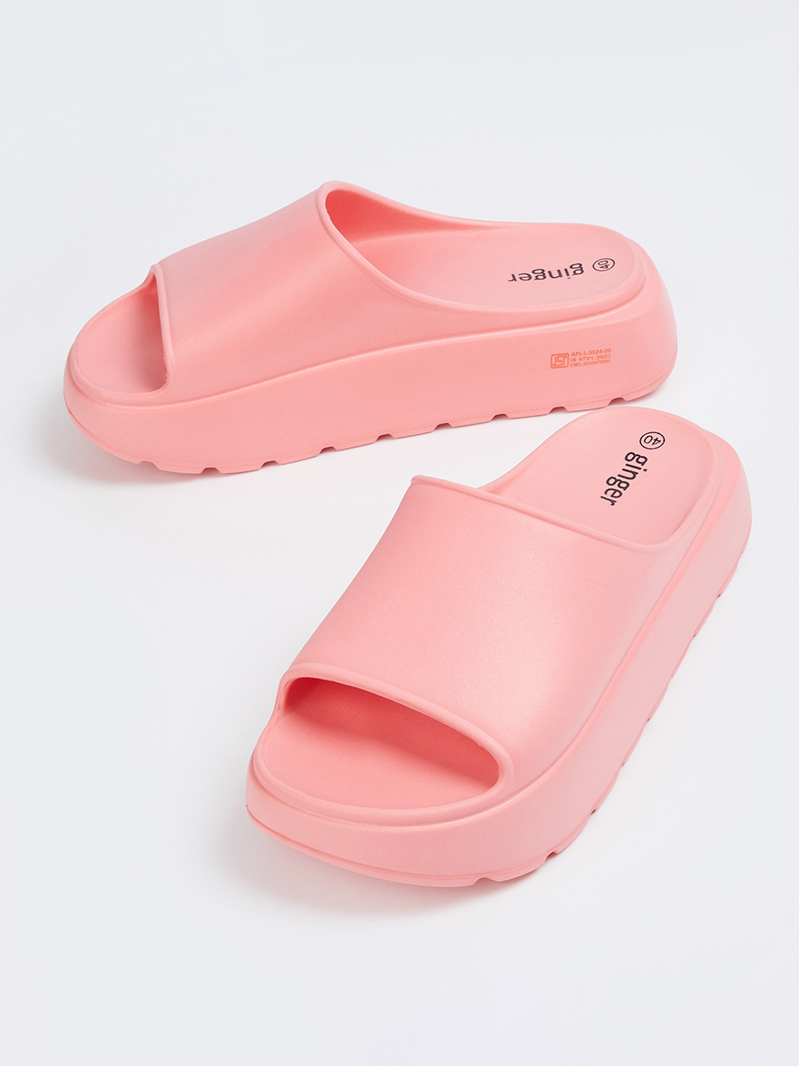 Image of Ginger by Lifestyle Solid Flatform Sliders Women Flip Flops (Red , 5)