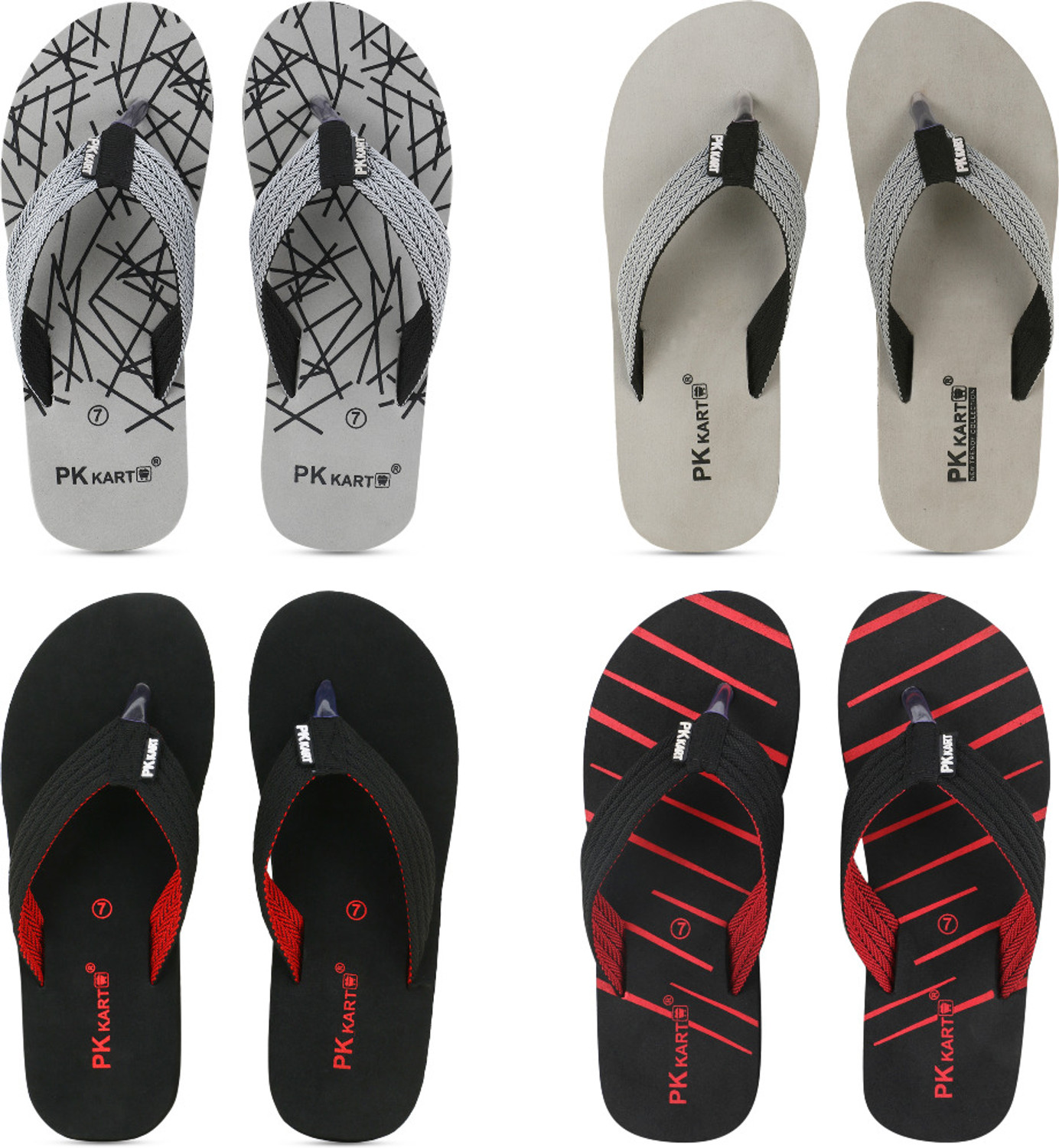Image of FOOTSTAIR Set of 4 Men's Pu Slipper /Chappal Men Flip Flops (Multicolor , 8)