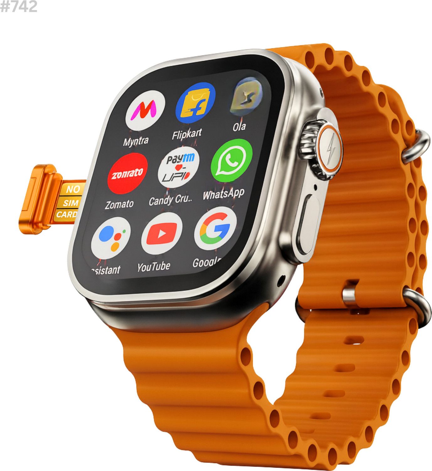 Image of TECHIO T800 Smart Watch Ultra V-Pro 742 Alpha Smart Watch Smartwatch (Orange Strap, Free Size)