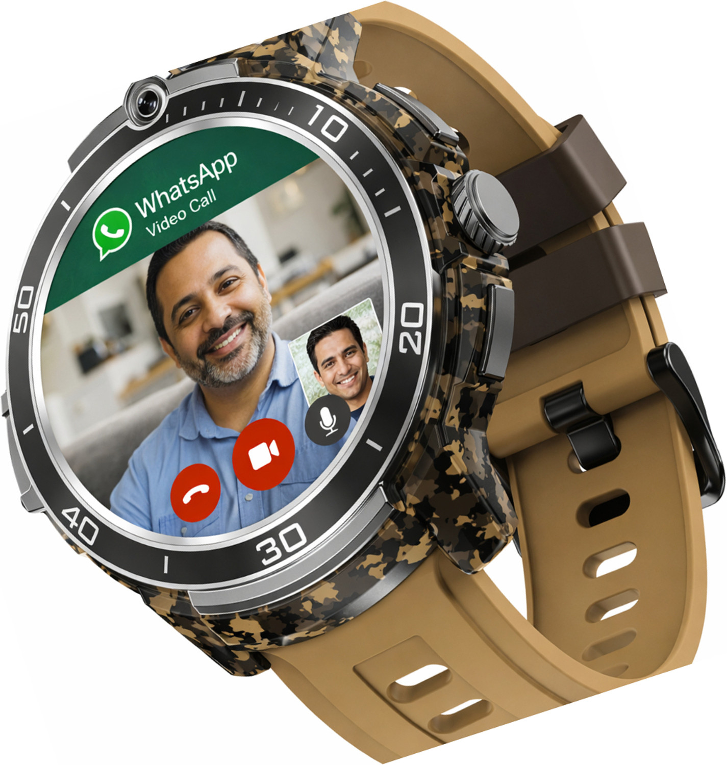 Image of YUIOP Android 5G Smartwatch All SIM WhatsApp YouTube Play Store 2MP Camera Smartwatch (Dessert Brown Strap, Free Size)