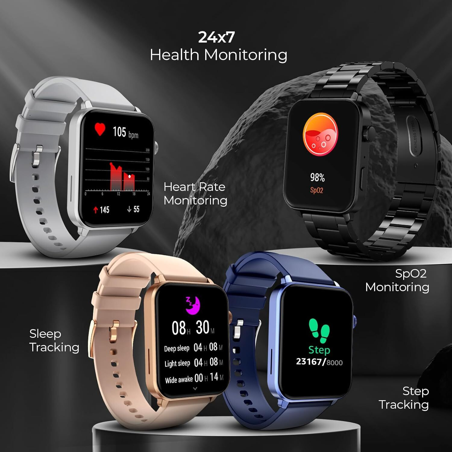 Image of beatXP Unbound 1.78 inch AMOLED Display, BT Calling, 1000nits Brightness & Voice Assistant Smartwatch (Gold with Pink Strap, Free Size)