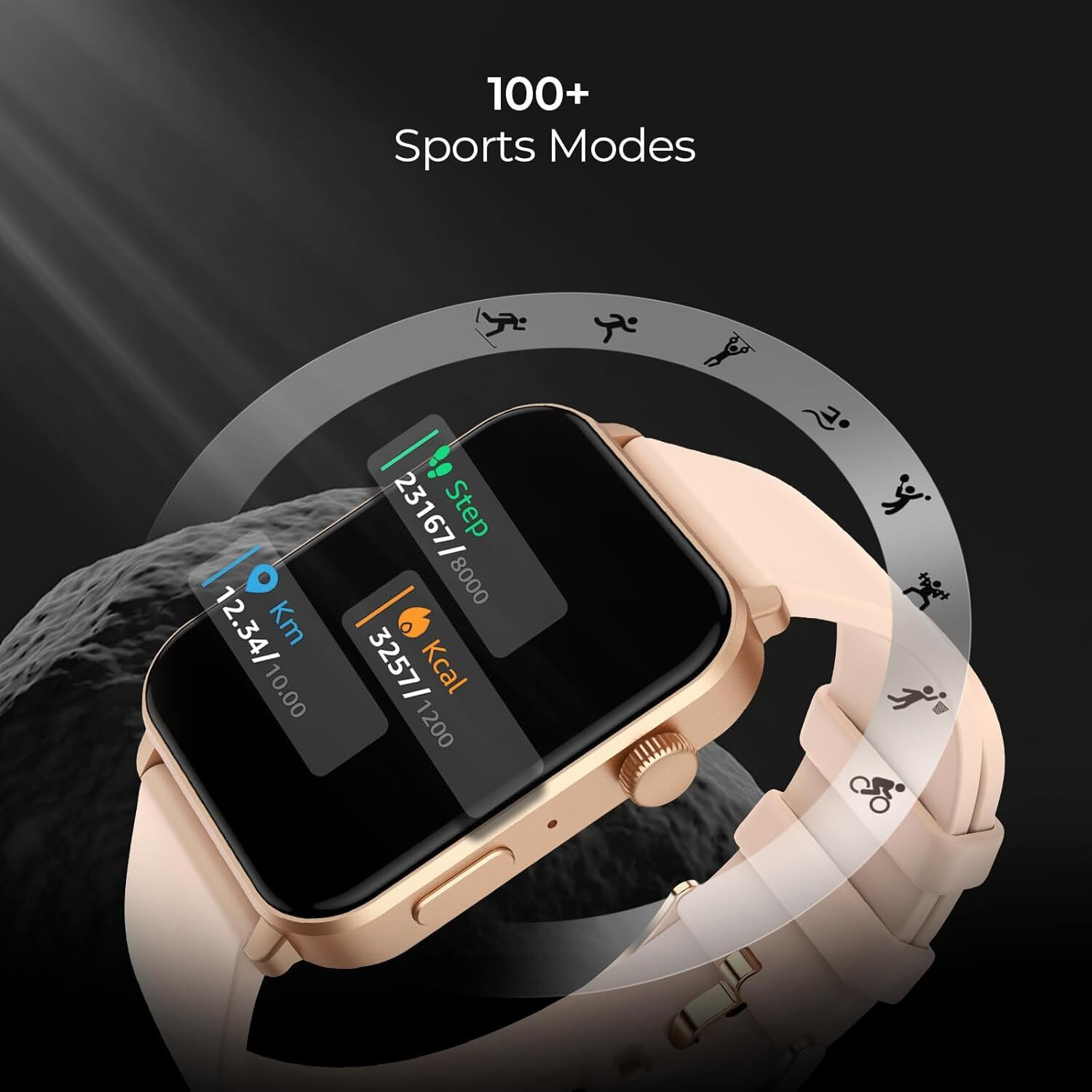 Image of beatXP Unbound 1.78 inch AMOLED Display, BT Calling, 1000nits Brightness & Voice Assistant Smartwatch (Gold with Pink Strap, Free Size)