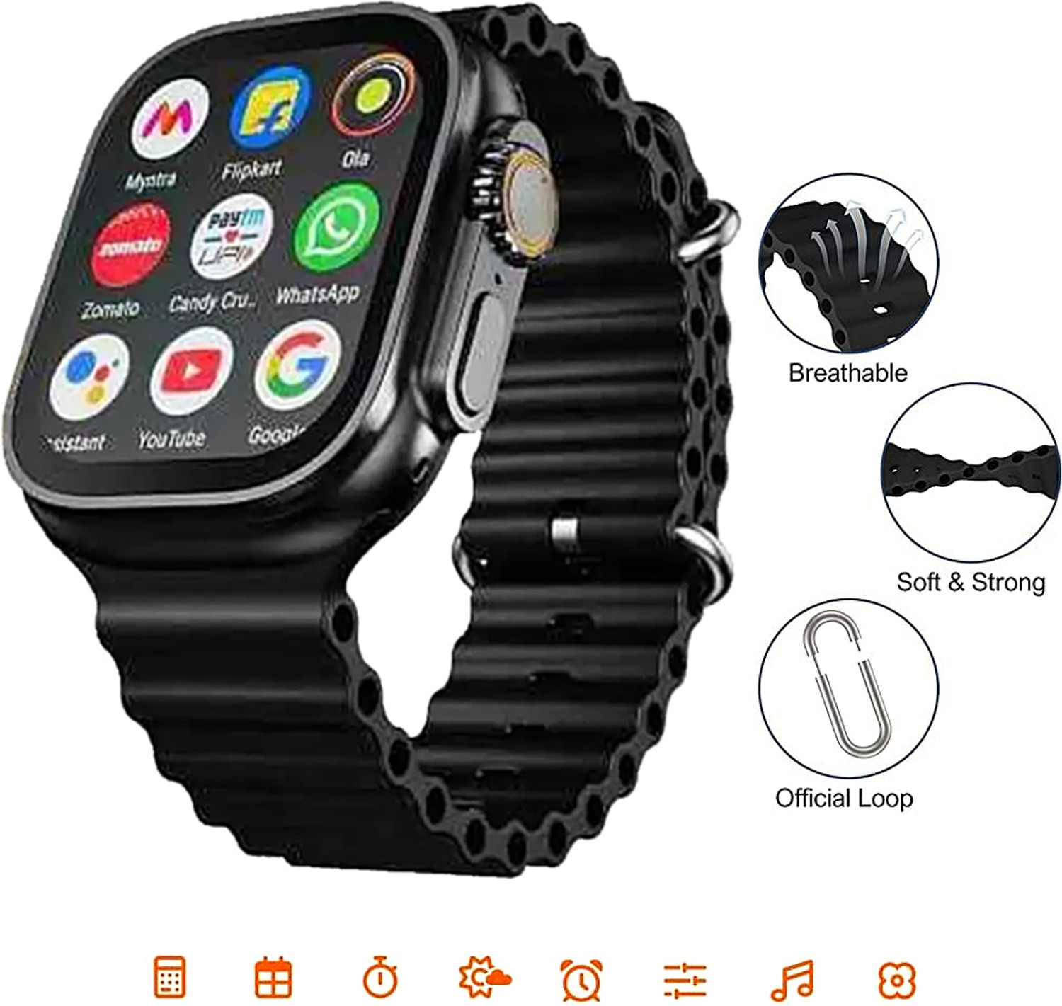 Image of Onikuma T800 ULTRA Smart Watch No sim card Opetion Smartwatch NO sim card Smartwatch (ORANGE Strap, Free Size)