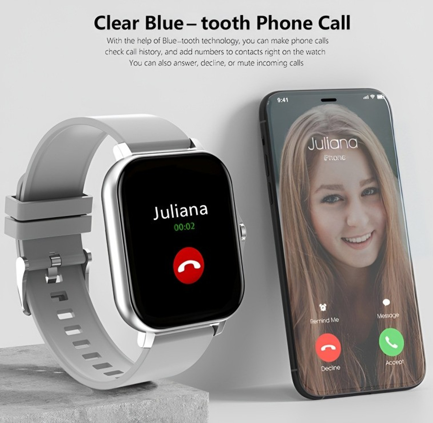 Image of HRYFiNE 1.7 inch Full Touch HD Display Bluetooth Calling With Crown Work Smartwatch (Gray Titanium Strap, Free)