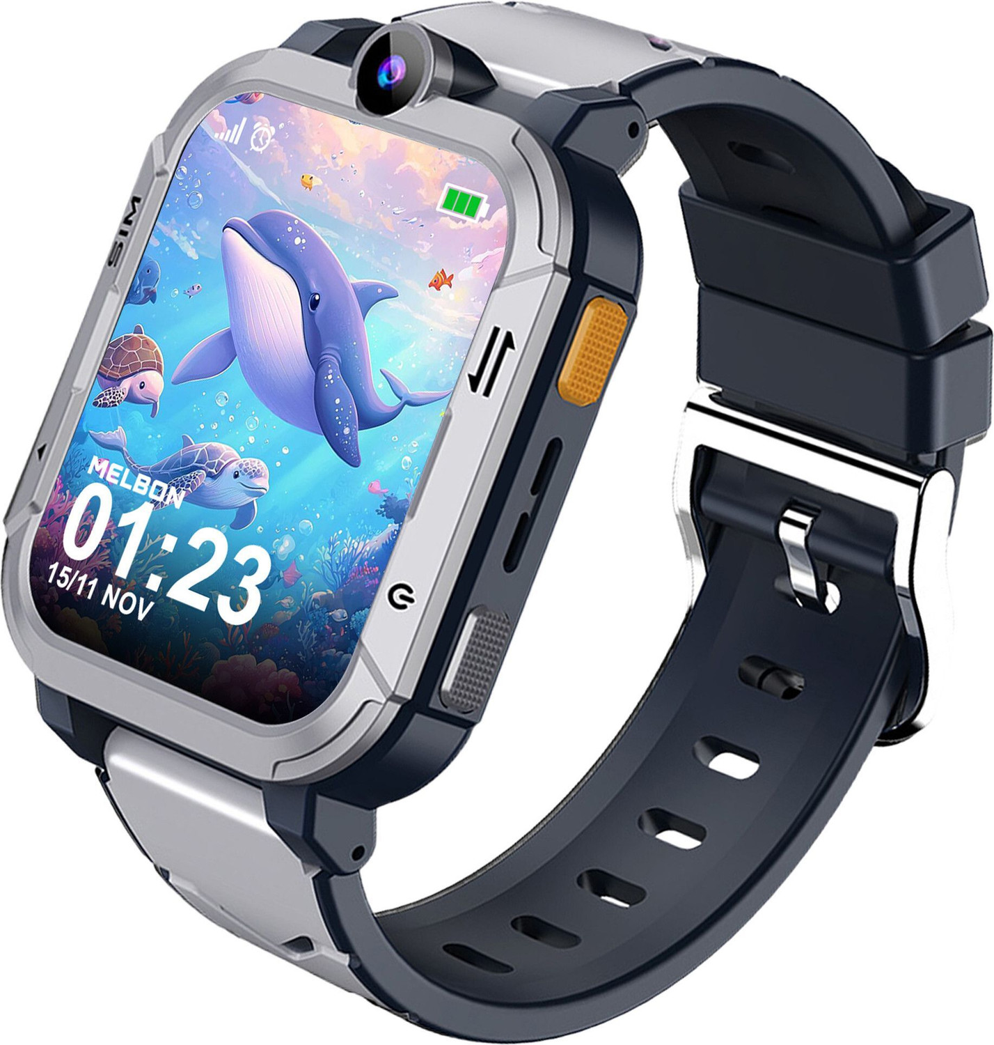 Melbon 4G SmartWatch Specially for girls' safety & Kids GPS Tracker SOS Call Video Call Smartwatch (Grey Strap, Free Size) - Image 1