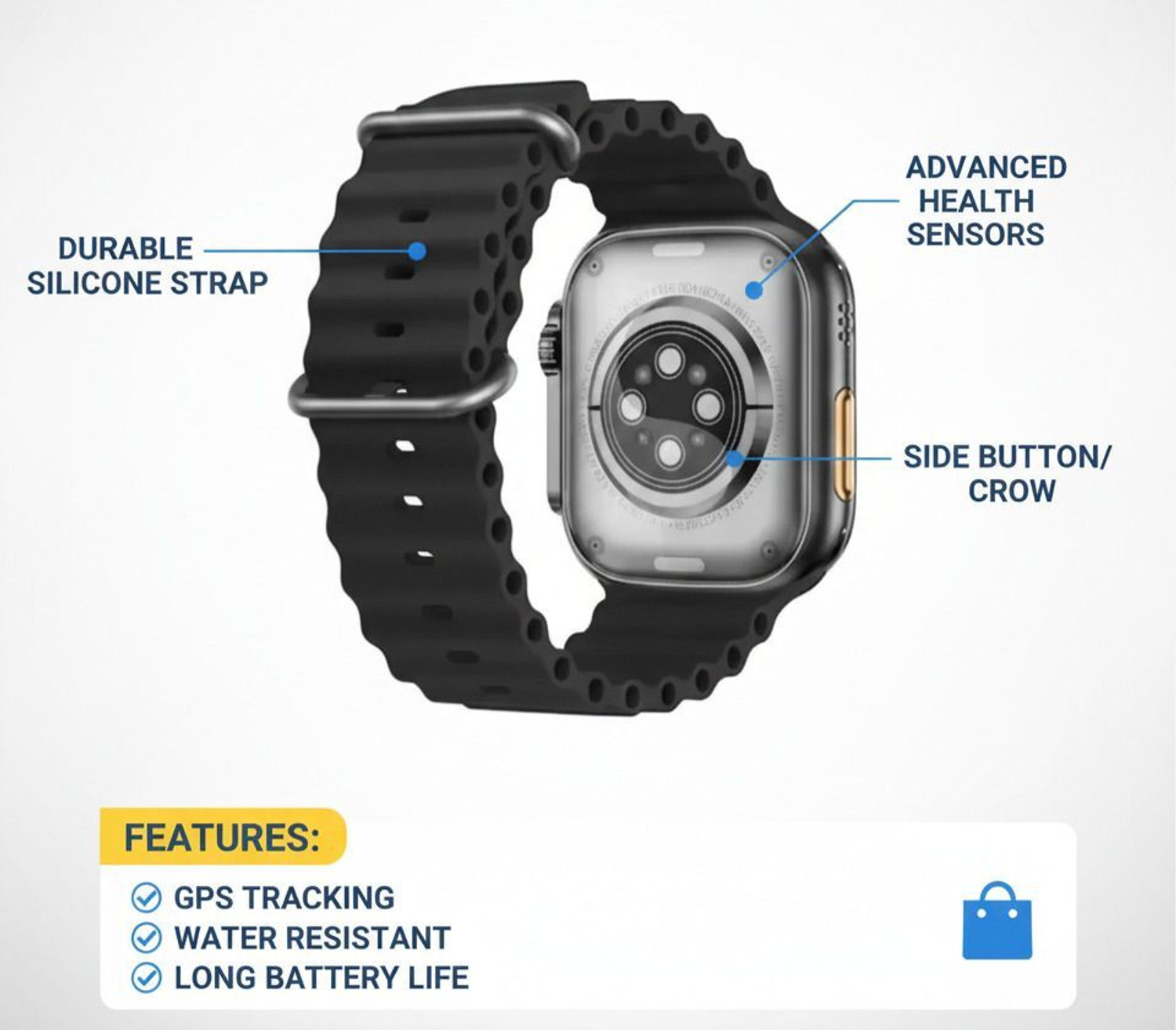 Image of TARZON T800 Ultra Kids Smartwatch, Bluetooth Calling, 1.99 inch Display, Games (Black) Smartwatch (BLACK Strap, FREE SIZE)