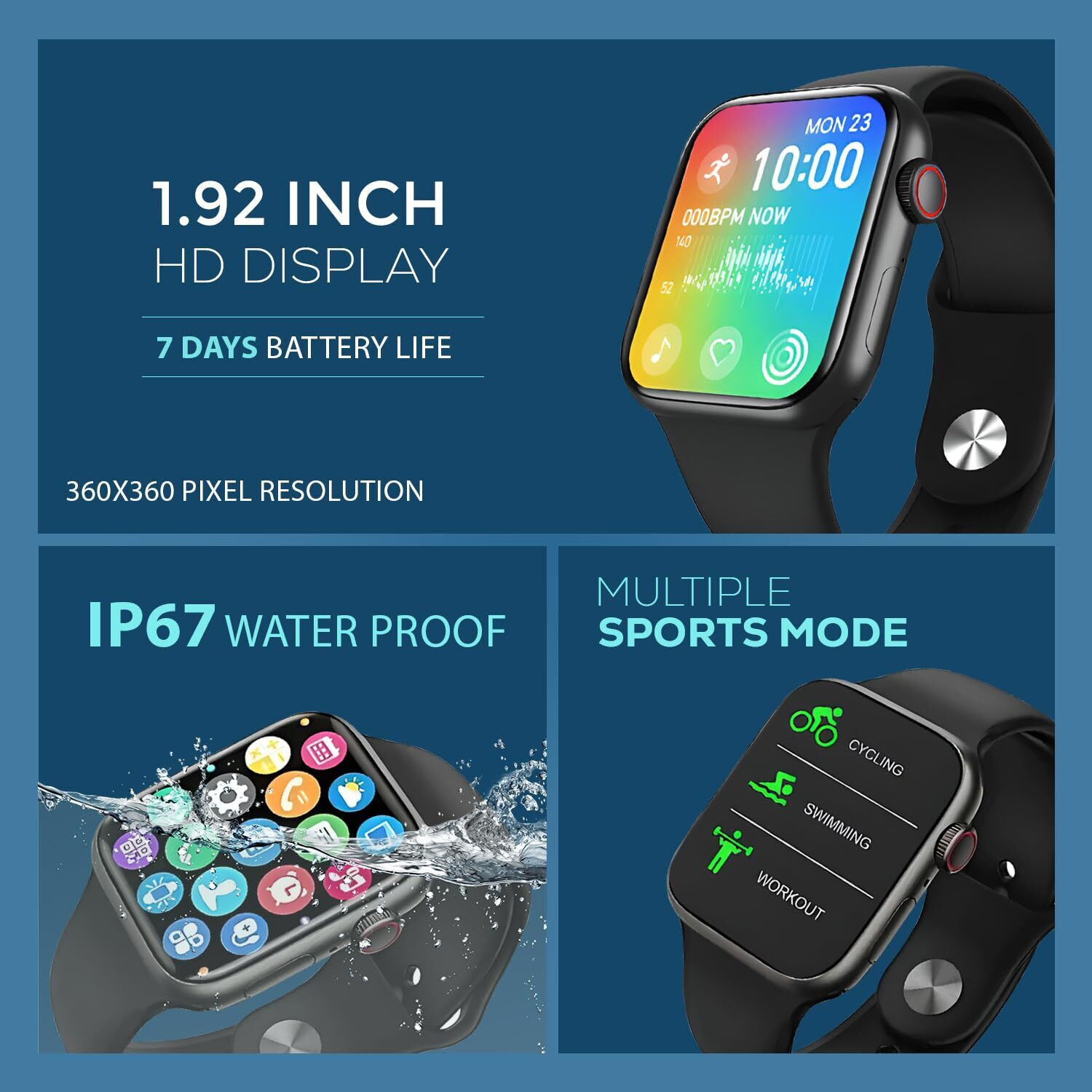 Image of Shivana T500 Max 1.92 inchHD Display Bluetooth Calling, Music Mode Smartwatch Smartwatch (Black Strap, Free Size)