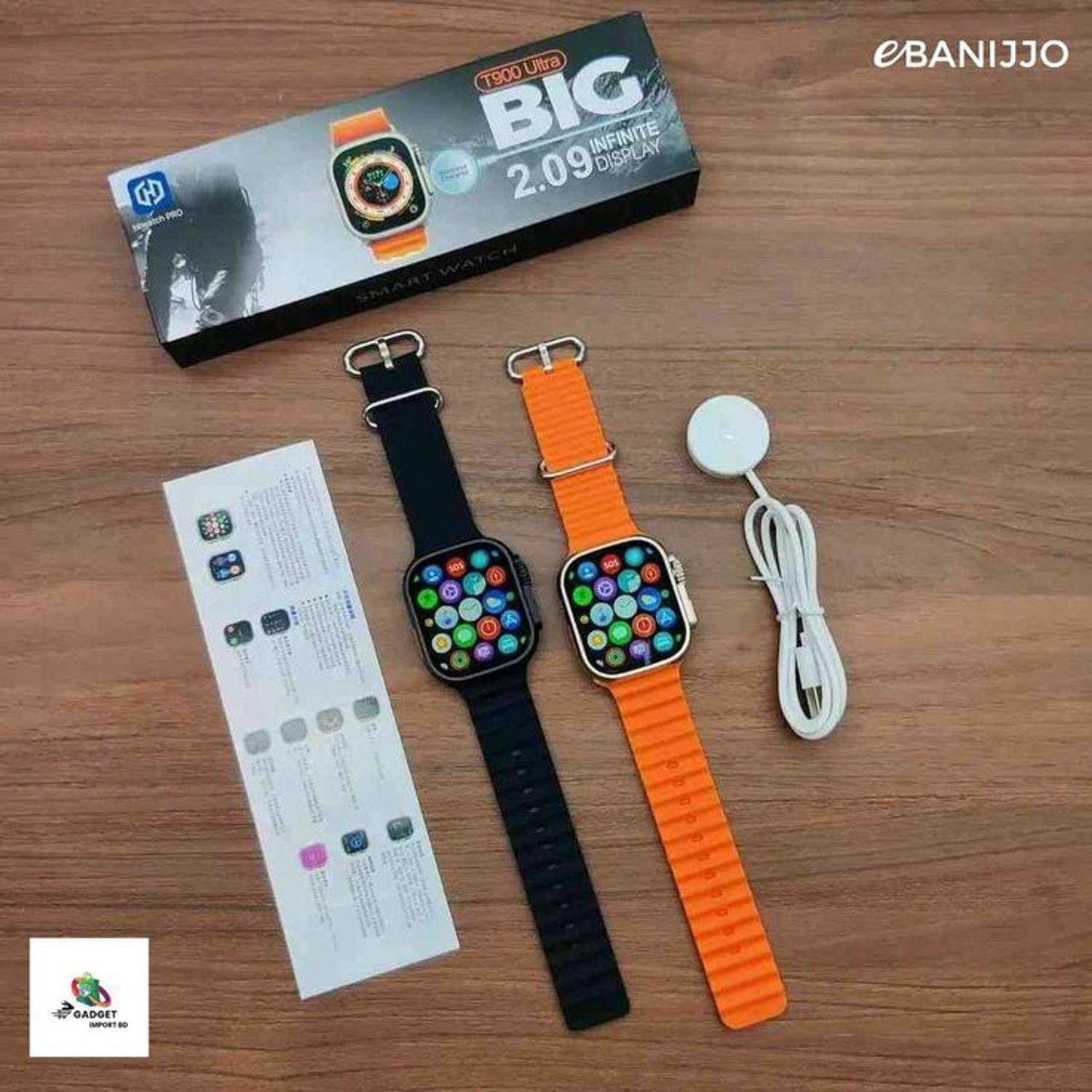 Image of TECHIO T800 Smart Watch Ultra V-Pro 742 Alpha Smart Watch Smartwatch (Orange Strap, Free Size)