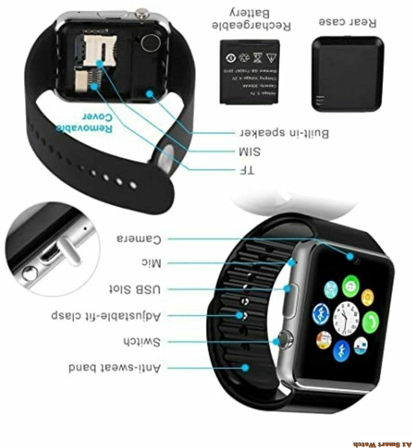 Image of Lastpoint 4G Camera and Sim Card Support watch Smartwatch (Black Strap, free)