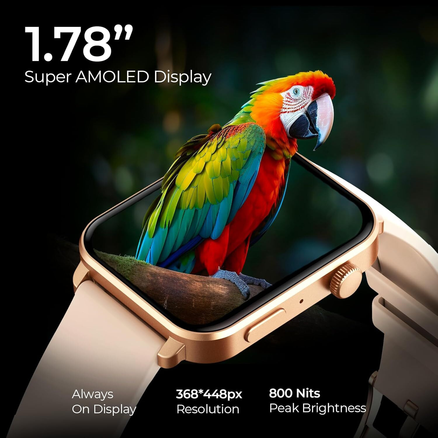 Image of beatXP Unbound 1.78 inch AMOLED Display, BT Calling, 1000nits Brightness & Voice Assistant Smartwatch (Gold with Pink Strap, Free Size)