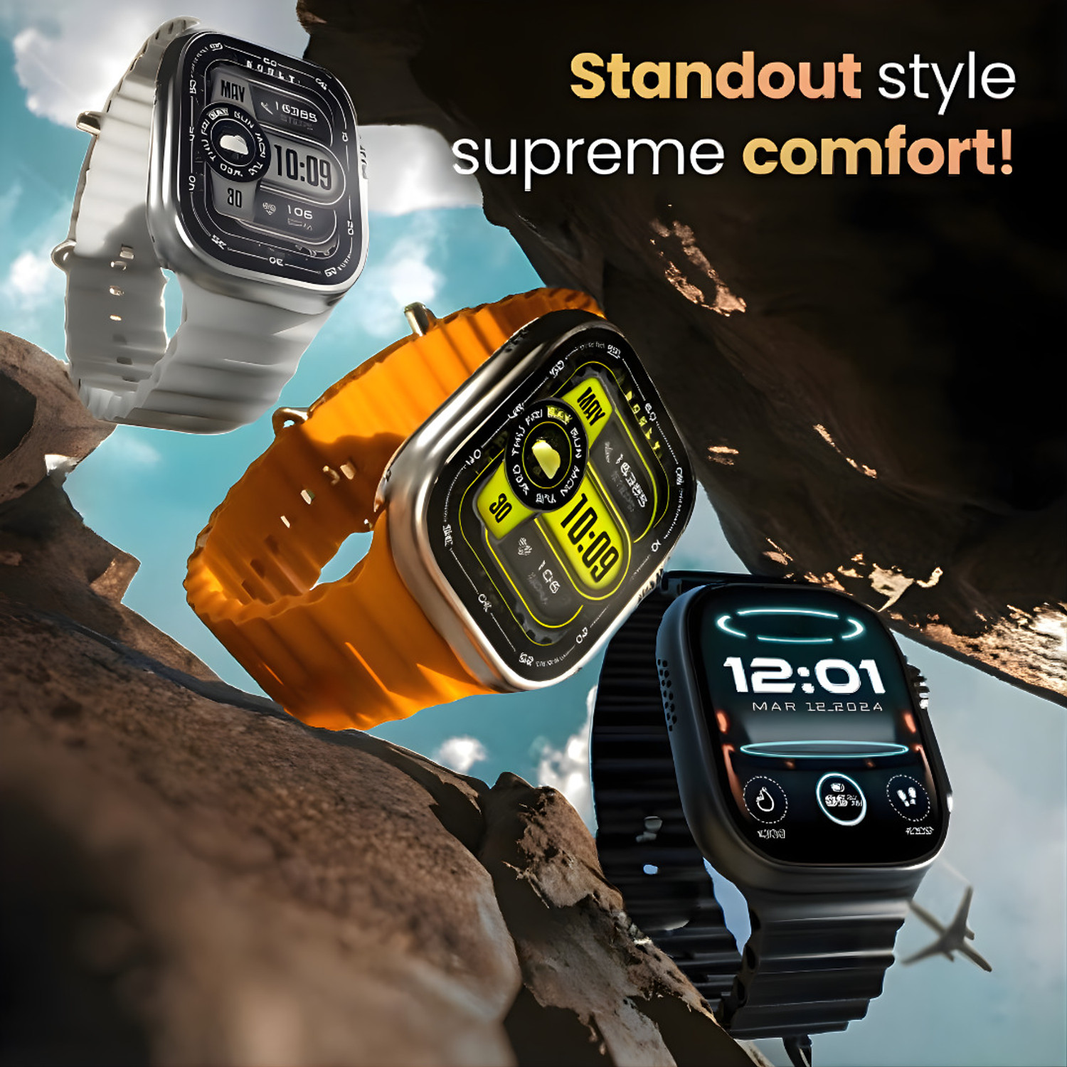 Image of TECHIO T800 Smart Watch Ultra V-Pro 742 Alpha Smart Watch Smartwatch (Orange Strap, Free Size)