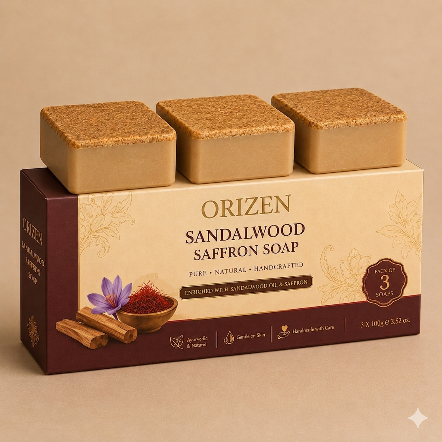 ORIZEN Saffron & Sandalwood Ayurvedic Soap - Image 1