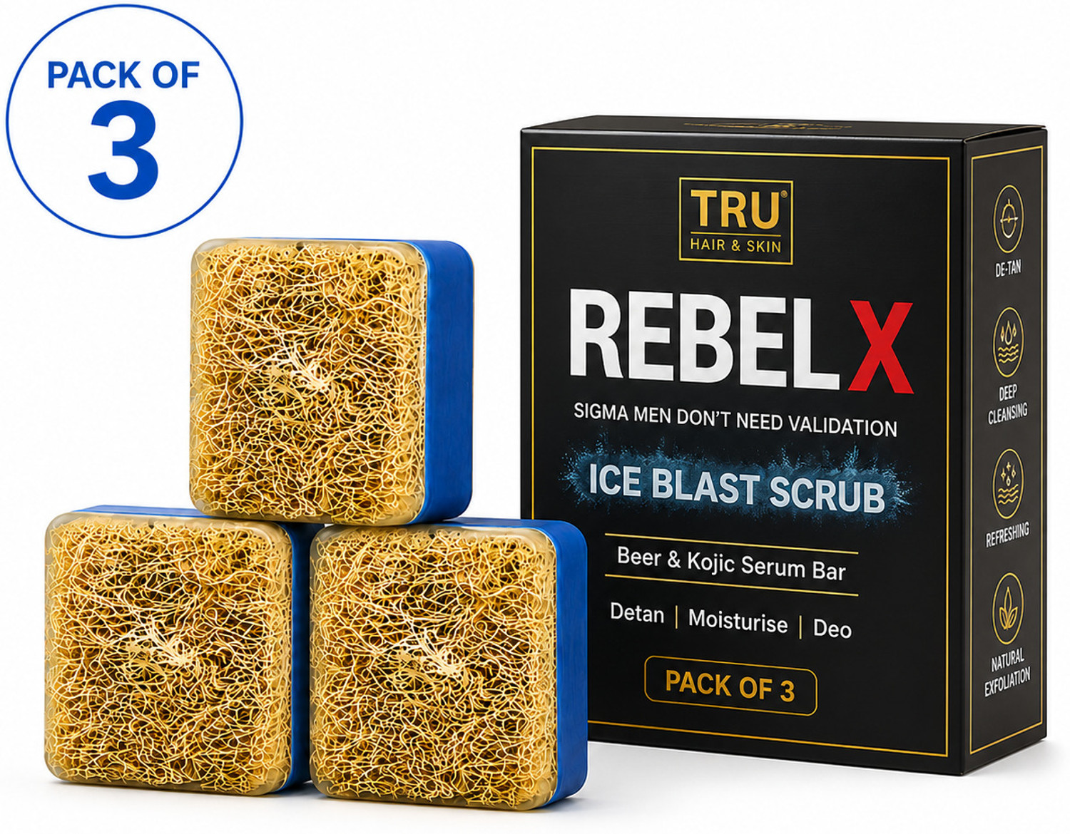 TRU HAIR RebelX DeTan Soap for Men 100g - Image 1