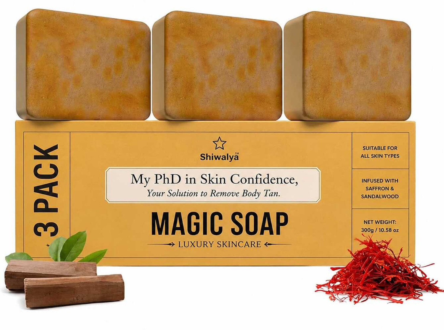 shiwalya D-TAN Magic Bath Soap, 3 x Pack of 3 · 100 g (300 g total) - Image 1