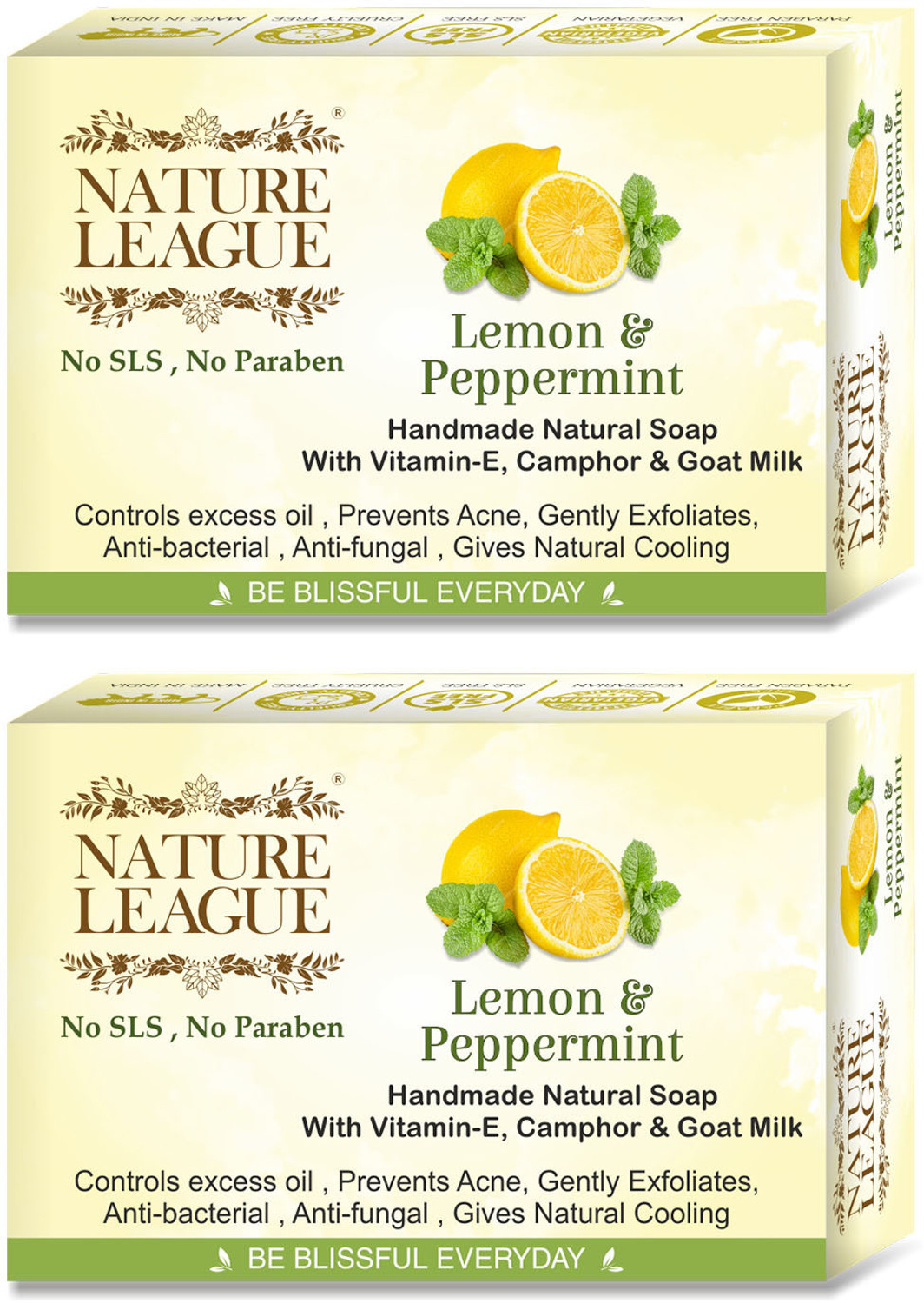 Image of Nature League LEMON AND PEPPERMINT Handcrafted Natural Soap (2 x 100 g)