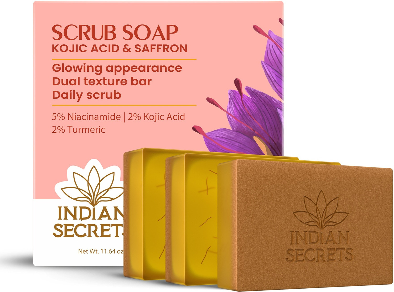 Indian Secrets Kojic Acid & Saffron Scrub Soap (Pack of 3) - Image 6