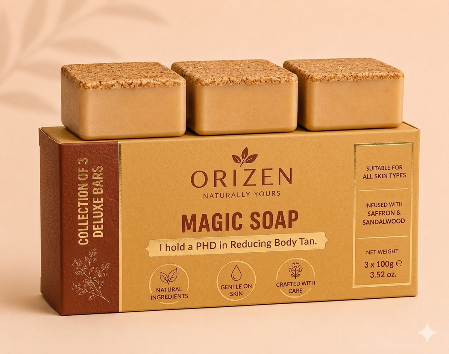 ORIZEN Saffron & Sandalwood Ayurvedic Bath Soap | Handmade Natural Skin Care Soap (3 x 100 g) - Image 1
