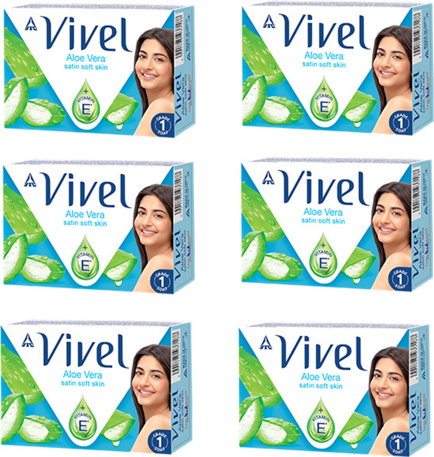 Image of Vivel Aloe Vera Bathing Soap For Soft Skin, for Women & Men (6 x 90 g) (6 x 91.67 g)
