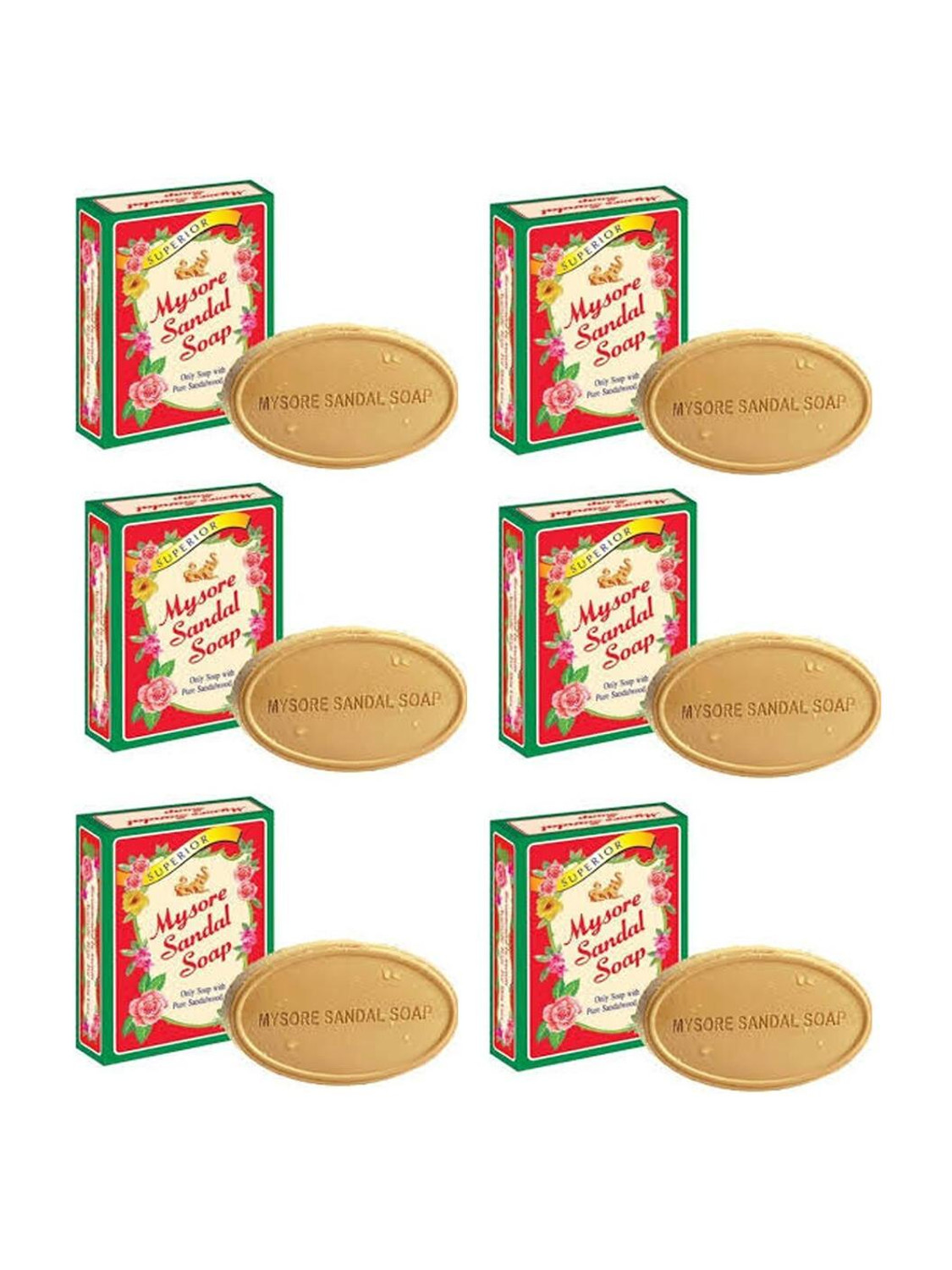 Mysore Sandal Soap Pack of 6 (6 x 75g) Pack of 6 · 75 g (450 g total) - Image 1