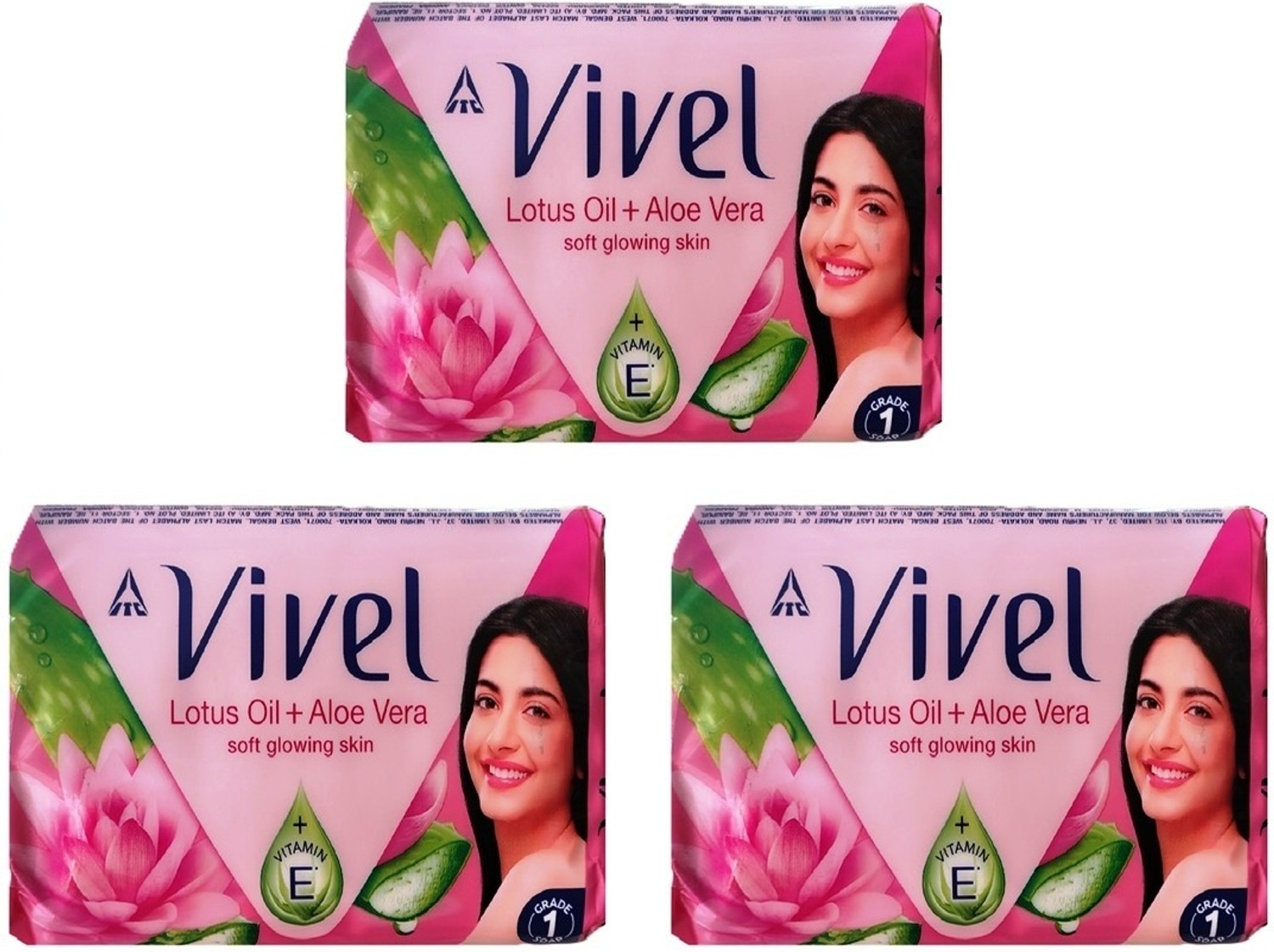 Image of Vivel Lotus Oil + Aloe Vera Soap for Soft Glowing Skin (3 x 150 g)