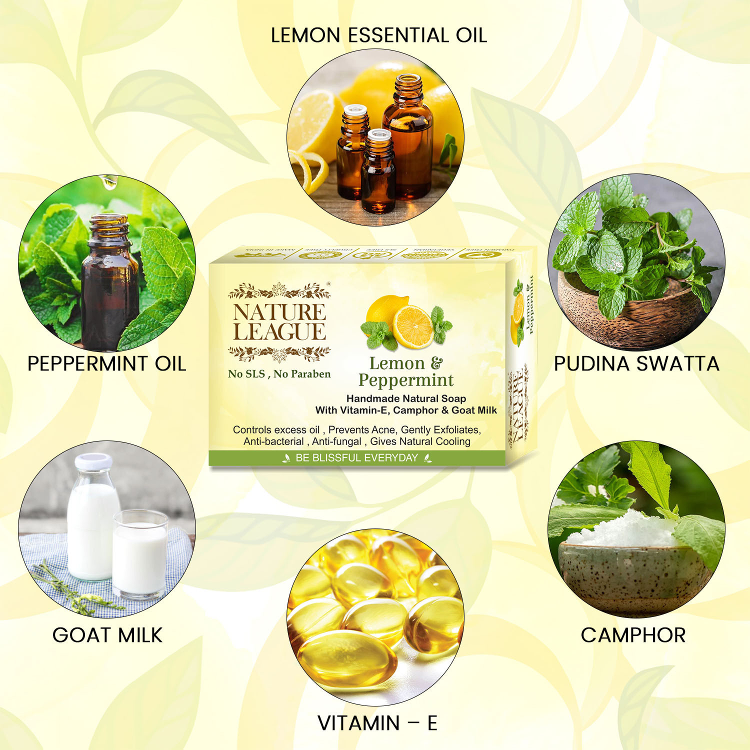Image of Nature League LEMON AND PEPPERMINT Handcrafted Natural Soap (2 x 100 g)