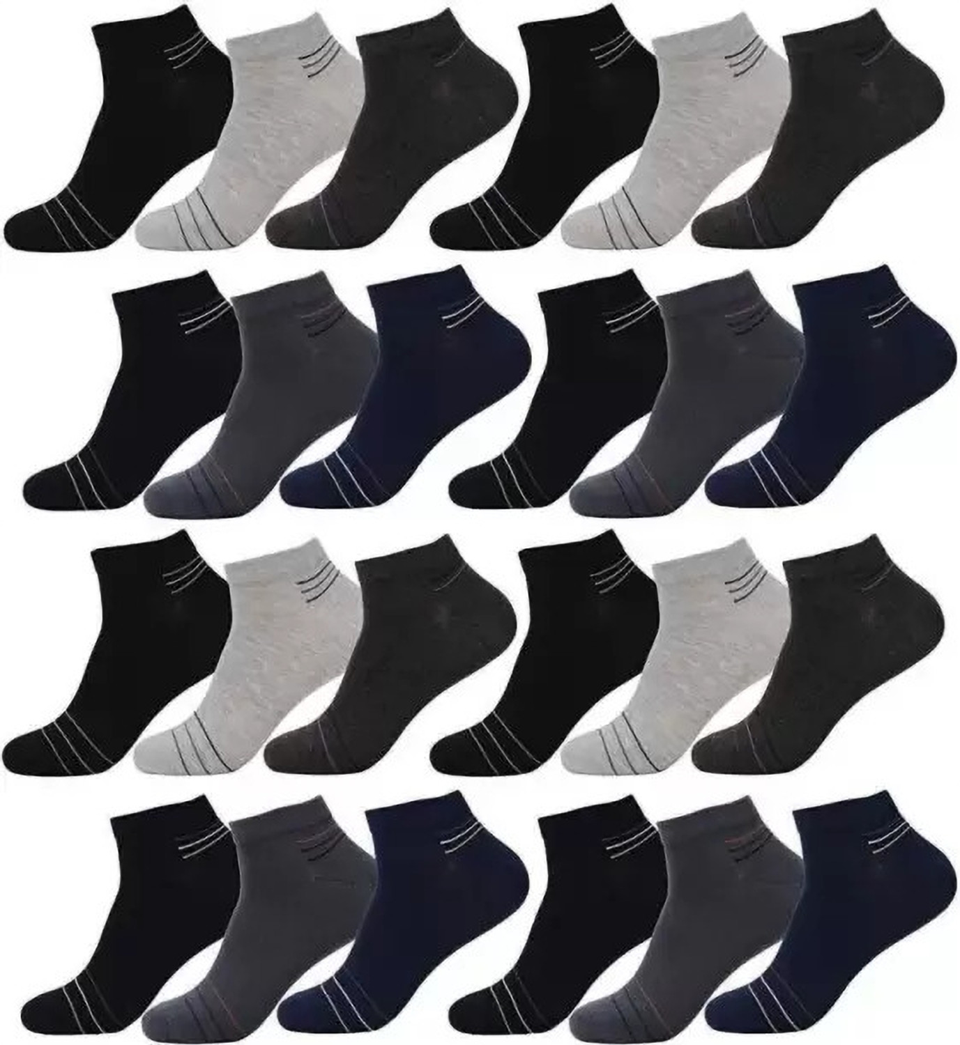 Image of MJE Men & Women Striped, Color Block, Solid Ankle Length, Peds /Footie /No-Show (Pack of 12)