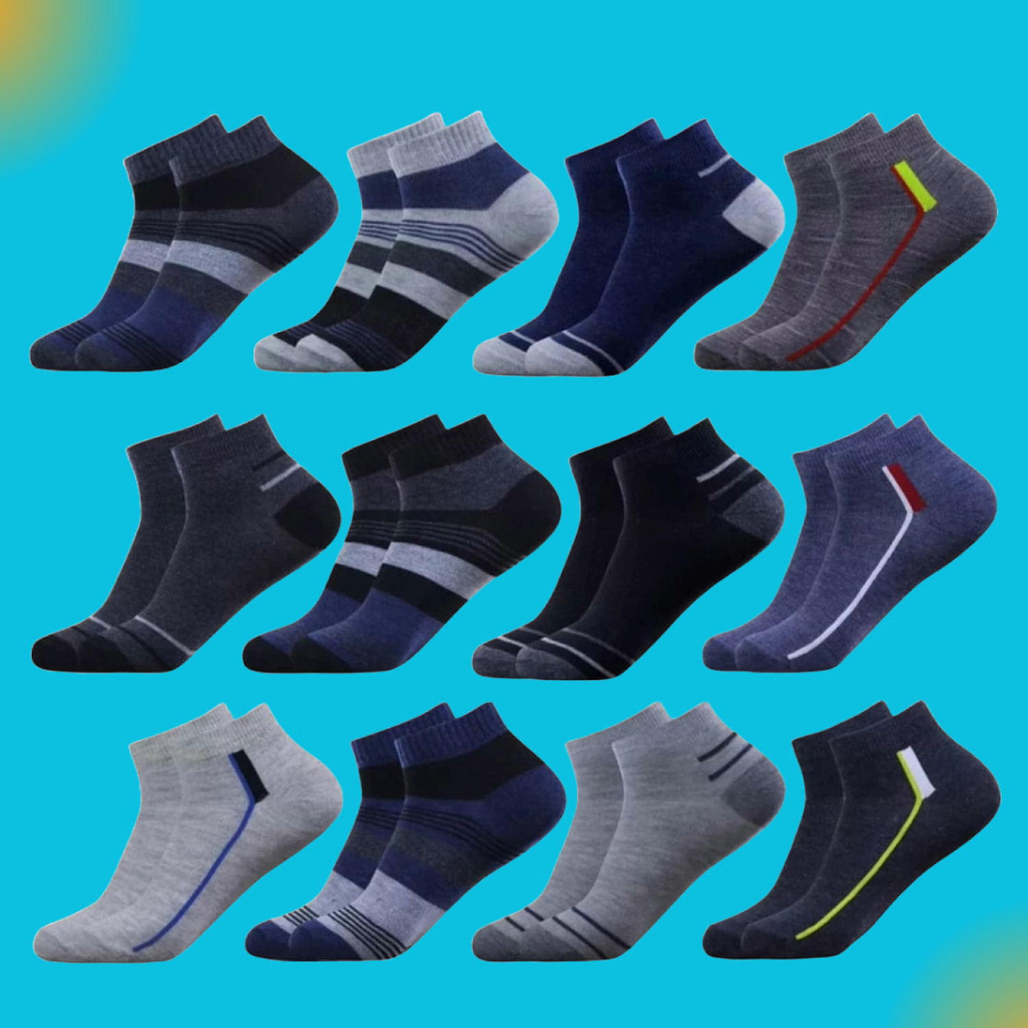 Image of MJE Men & Women Striped, Color Block, Solid Ankle Length, Peds /Footie /No-Show (Pack of 12)