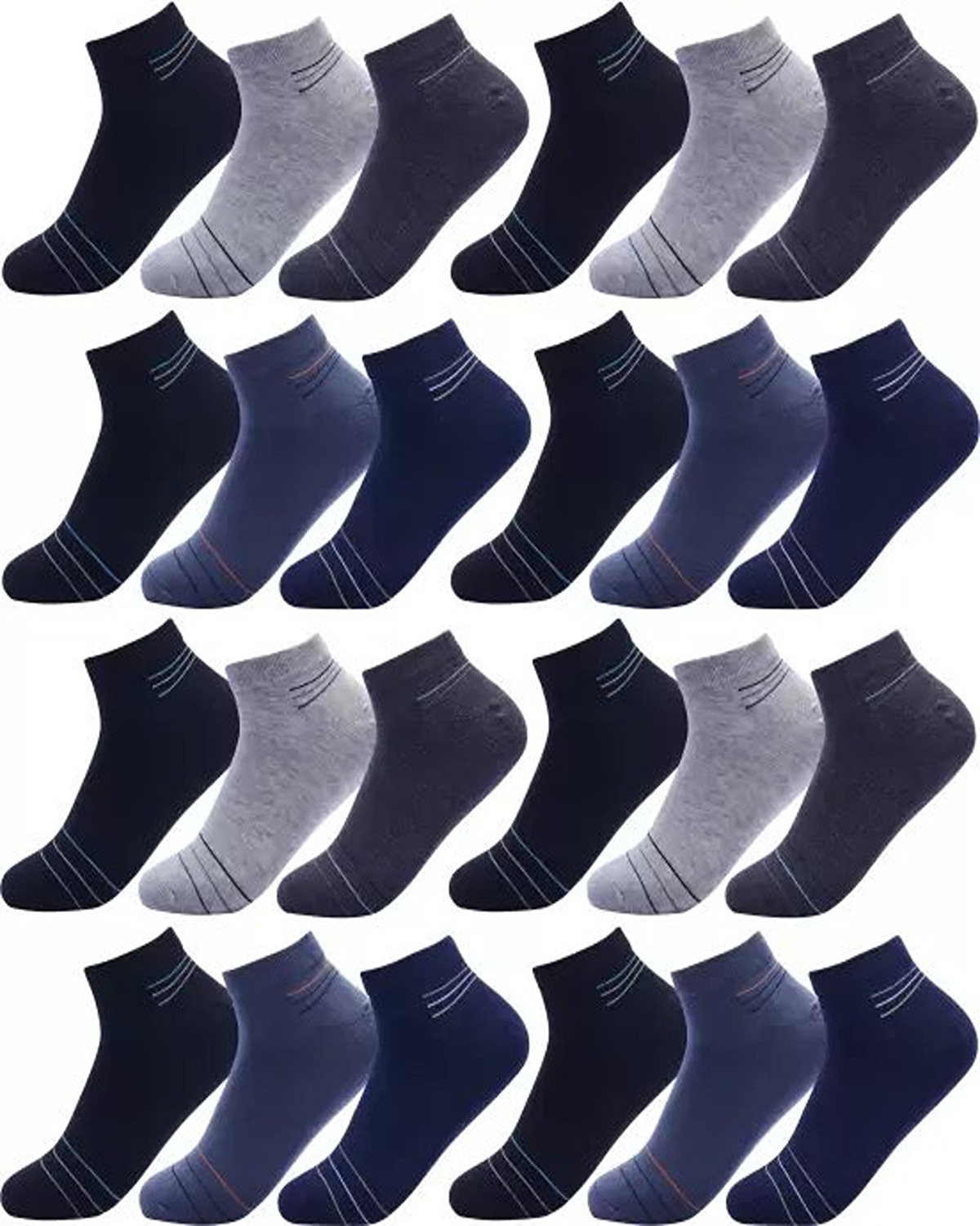 Image of MJE Men & Women Striped, Color Block, Solid Ankle Length, Peds /Footie /No-Show (Pack of 12)