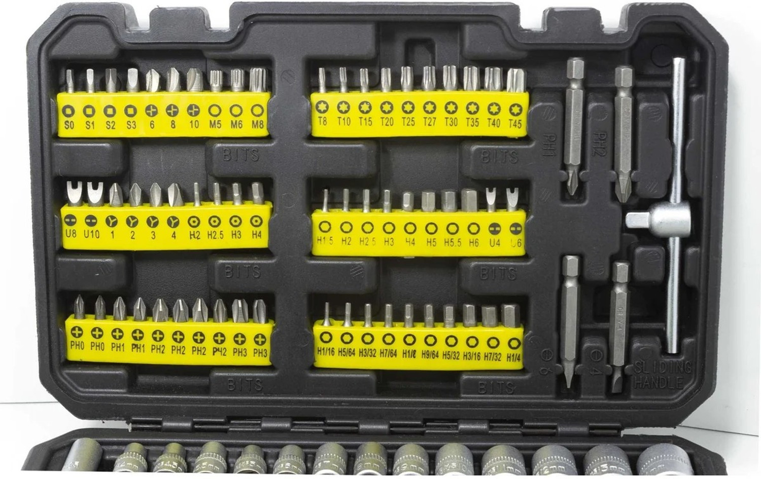 Image of WMC Tool Kit Set with Hammer, Screwdriver Bits, Plier & Measuring Tape Socket Set (Pack of 130)