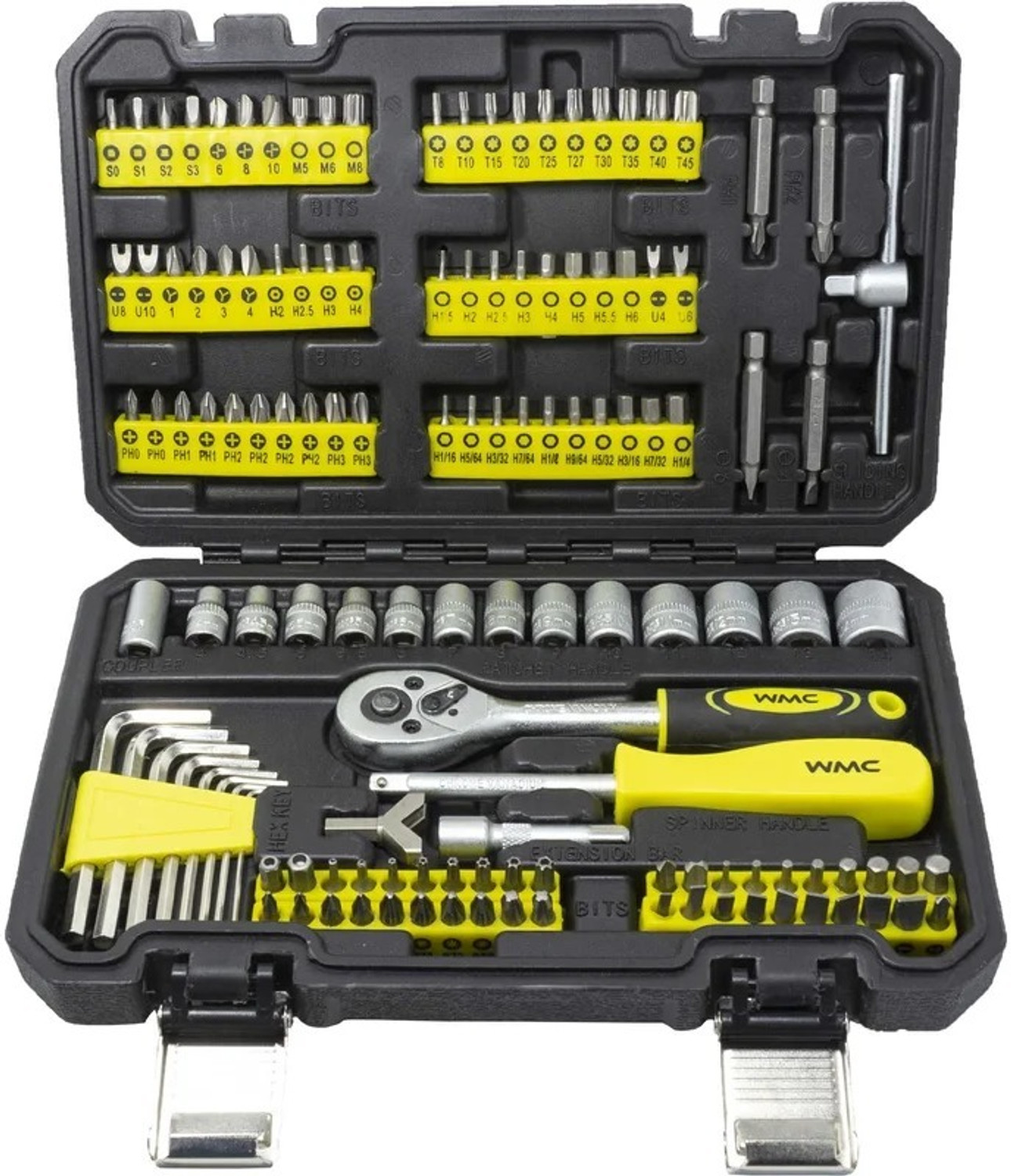 Image of WMC Tool Kit Set with Hammer, Screwdriver Bits, Plier & Measuring Tape Socket Set (Pack of 130)