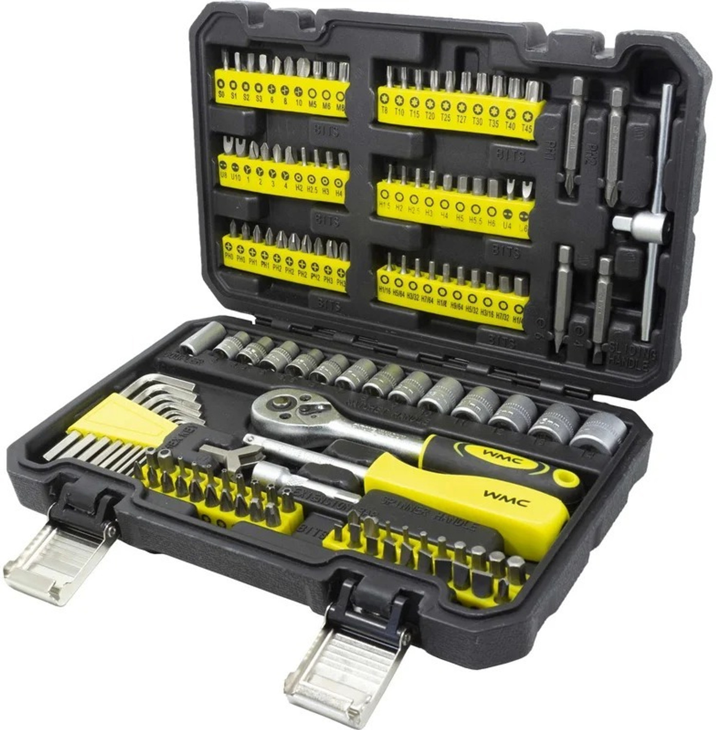 Image of WMC Tool Kit Set with Hammer, Screwdriver Bits, Plier & Measuring Tape Socket Set (Pack of 130)