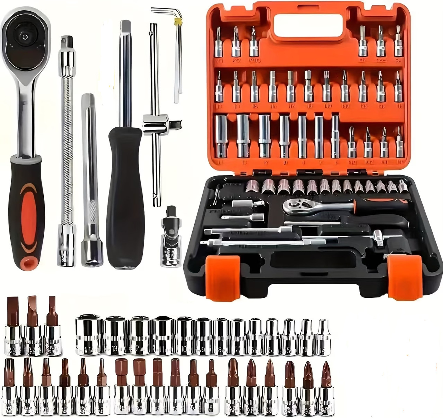 Image of MAMEDFORCE 216Pc Tool Set Socket Kit 1 /4 3 /8 1 /2 Ratchet Wrench Set 4-32mm CrV Socket Set (Pack of 1)