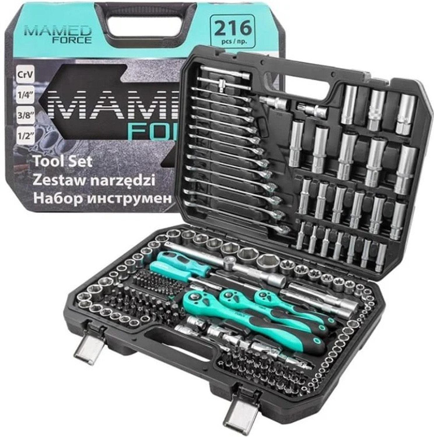 Image of MAMEDFORCE 216Pc Tool Set Socket Kit 1 /4 3 /8 1 /2 Ratchet Wrench Set 4-32mm CrV Socket Set (Pack of 1)