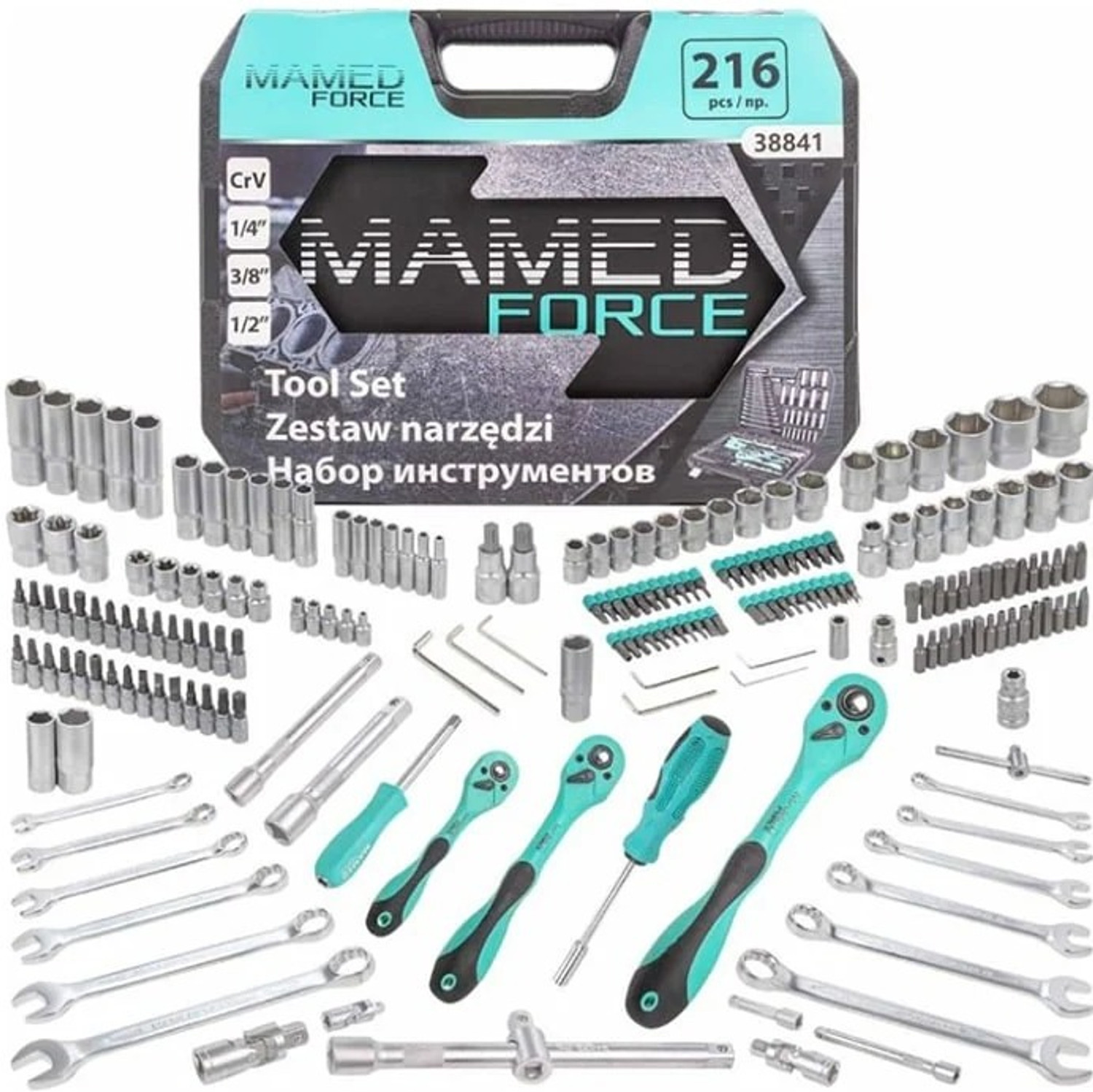 Image of MAMEDFORCE 216Pc Tool Set Socket Kit 1 /4 3 /8 1 /2 Ratchet Wrench Set 4-32mm CrV Socket Set (Pack of 1)