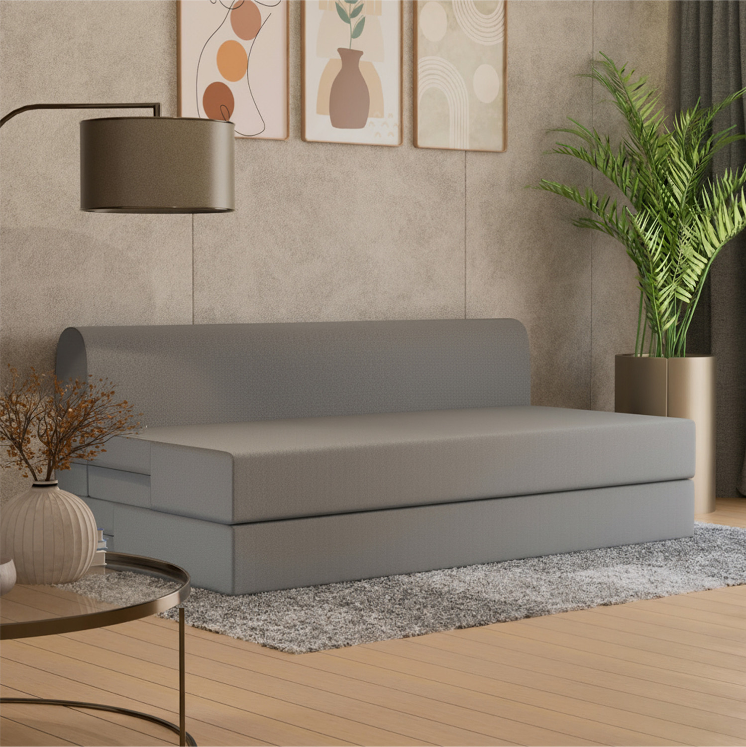 Image of PUMPUM Sofa Cum Bed 2 Seater Single Foam Fold Out Sofa Cum Bed (Finish Color - Grey Delivery Condition - Pre-assembled)