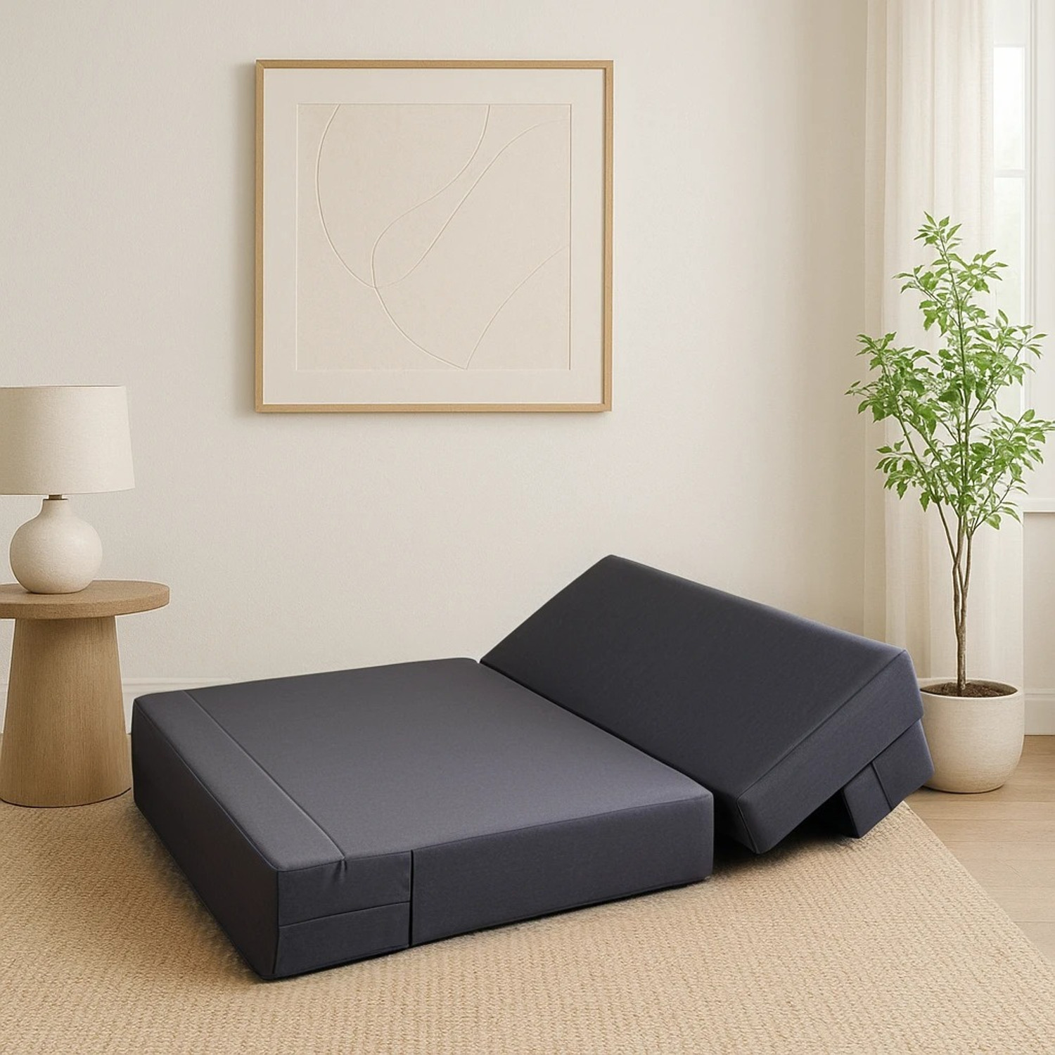 Image of PUMPUM Sofa Cum Bed 2 Seater Single Foam Fold Out Sofa Cum Bed (Finish Color - Grey Delivery Condition - Pre-assembled)
