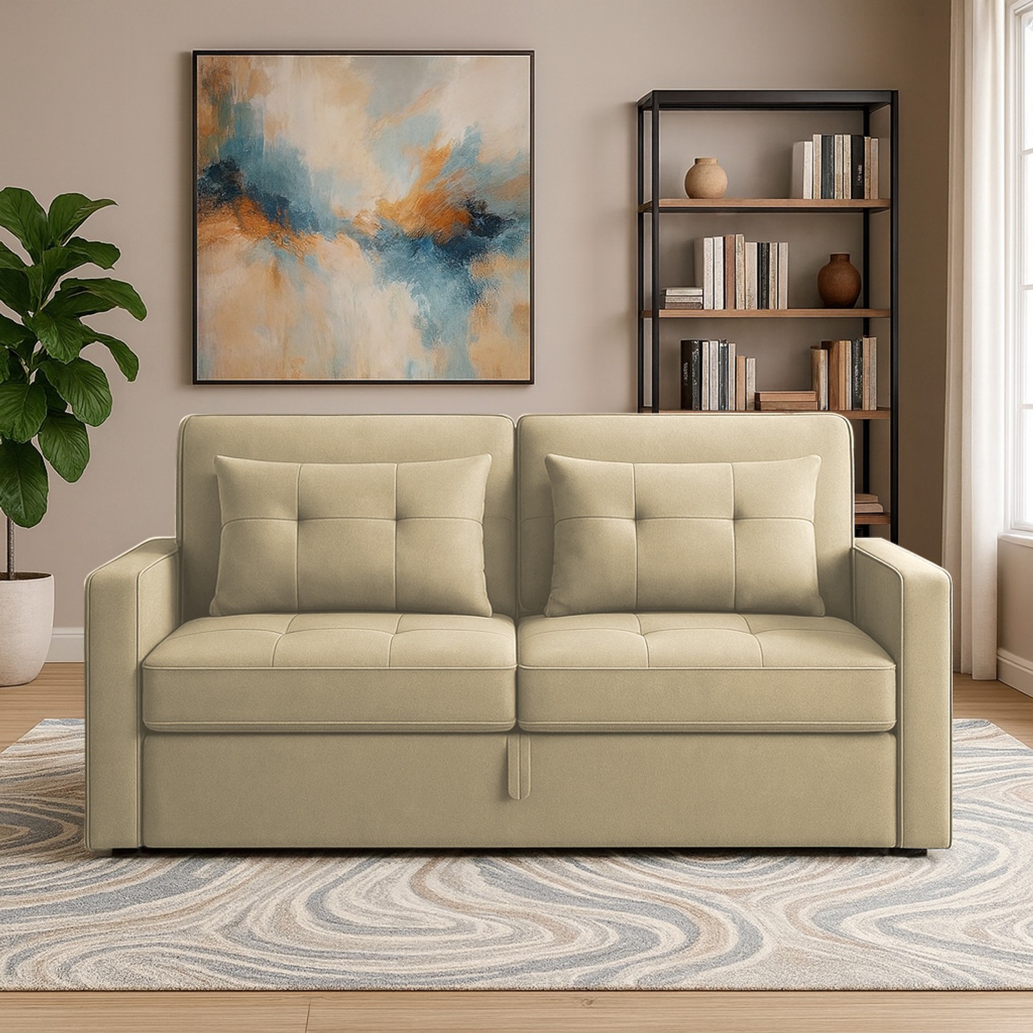 Image of PUMPUM Sofa Cum Bed 2 Seater Single Foam Fold Out Sofa Cum Bed (Finish Color - Grey Delivery Condition - Pre-assembled)