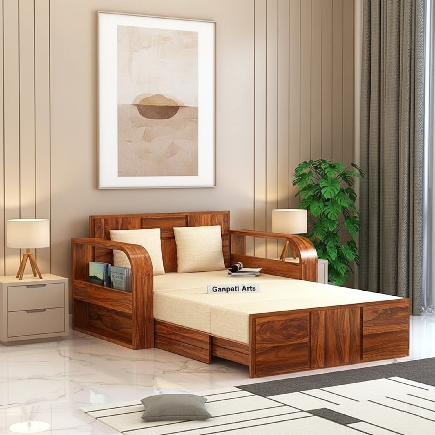 Ganpati Arts Scott Sheesham Wood 2 Seater Sofa Bed - Image 1
